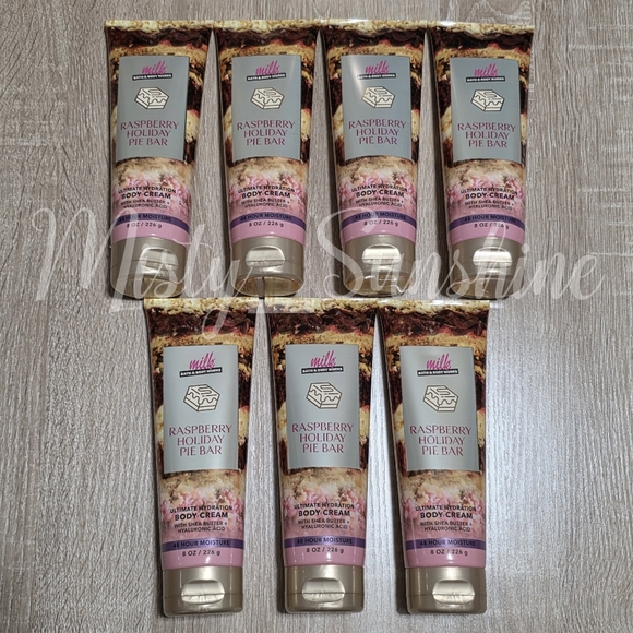 Bath Body Works Milk Bar Raspberry Holiday Pie Bar Body Cream Set of 7 NEW